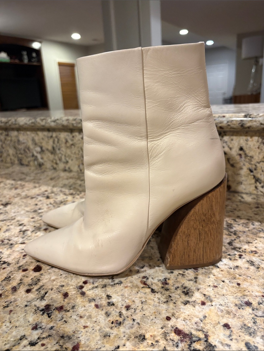 cult gaia Cream Leather Pointed Block Heel Ankle Boots